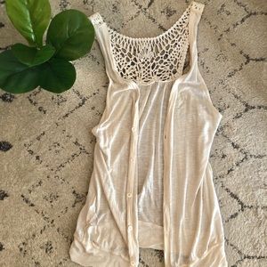 2/$10 Lace Sleeveless Duster Off White, Small